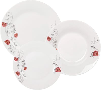 Bella Fiore 18-delige Luxe Porseleinen Bordenset – Serviesset voor 6 Personen – Wit Design AR-78 – Soep-, Diner- en Dessertborden – Vaatwasserbestendig & Elegant