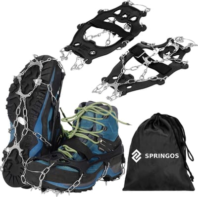 Springos Sneeuwgripzolen - Sneeuwijzers - Spikes voor Schoenen - Anti-Glij Ijzers - Anti Slip - Zilver - Zwart - 41 - 45