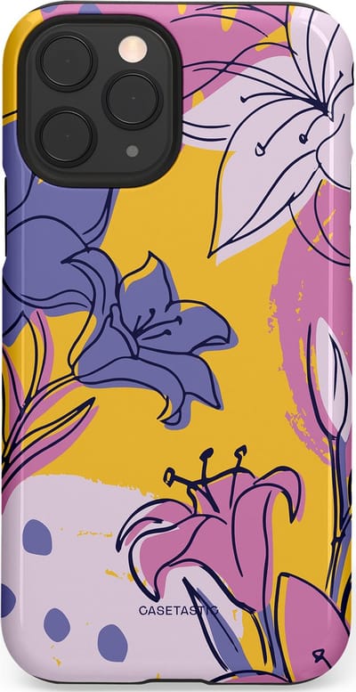 Casetastic Hoesje Geschikt voor Apple iPhone 11 Pro - Stijlvolle Beschermende Duo-layer Case - Paarse Lelie Kunst