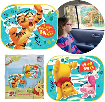 DISNEY Winnie de Poeh Hang On Zonneschermen voor de autoruit, beschermhoezen met zuignappen, set 2 stuks