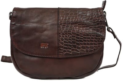 Bear Design Kleine Leren Schoudertas met Flap Brown Croco CL45387