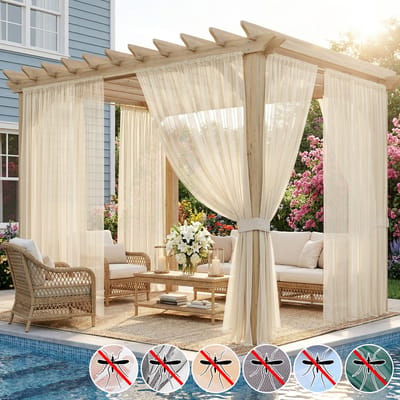 MUPOO DIY Vliegengordijn & Anti-Buite Muggengordijn kant en klaar-tegen Insecten-Op Maat te Knippen-Fijnmazig vitrages kant en klaar -Luchtig- Klamboe voor pergola Terras, Deur - Beige - 160x213 cm-1 stuck