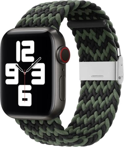 By Qubix - Geschikt voor Apple Watch bandje - Braided nylon bandje - Zwart / Groen - Geschikt voor Apple Watch 44mm / 45mm / 46mm / 49mm (Ultra 1,2 en 3) - nylon - bandje iWatch