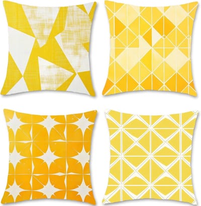 Kussensloop, 50 x 50 cm, 4 stuks, geel, fluweel, bankkussen, geometrisch, decoratief, zacht en ademend, voor thuis, Halloween, binnenplaats, decoratie, S1-510