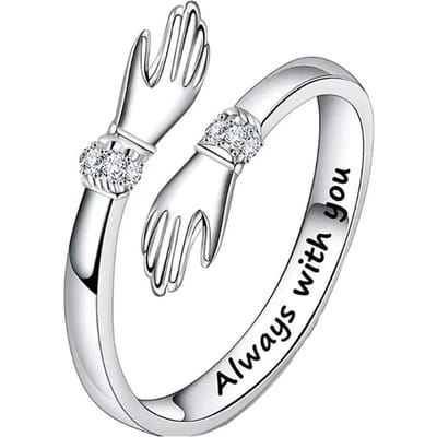 Huitan Handvormige Vingerringen voor Vrouwen Gegraveerd Altijd bij je Letters Fancy Liefde Cadeau Kristal Zirkonia Mode Sieraden resizable