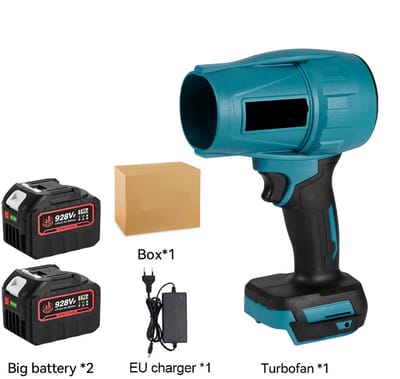 Turbo Fan - Elektrische - Blower - Jet Fan - Air Duster - Waaier - Ventilator - 2000W - Borstelloze - Handventilator - voor Bladeren, Stof, Sneeuw en Autodroging - met 2 Batterijen 928VF Set