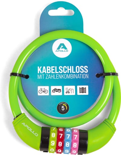 Apollo Kinderfietsenslot - ook voor scooters en loopfietsen - eenvoudig cijferslot voor kinderen, licht en veilig, scooterslot met code, zonder sleutel, ideaal scooter- & fietsaccessoire