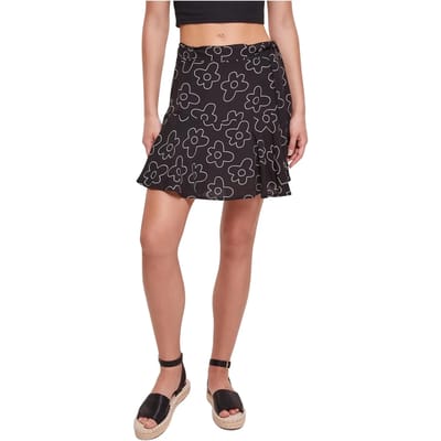 Urban Classics - Viscose flower Korte rok - XS - Zwart/Wit