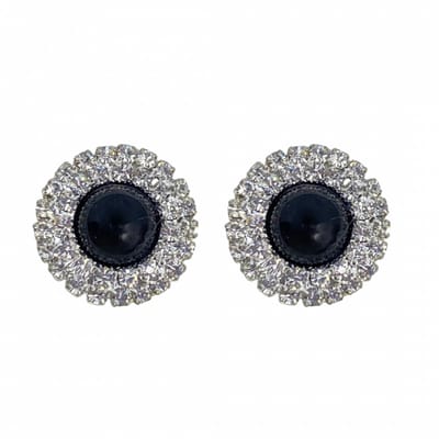 Clip oorbellen -dubbel- strass- zwart- 2.5 cm-geen gaatje- Charme Bijoux