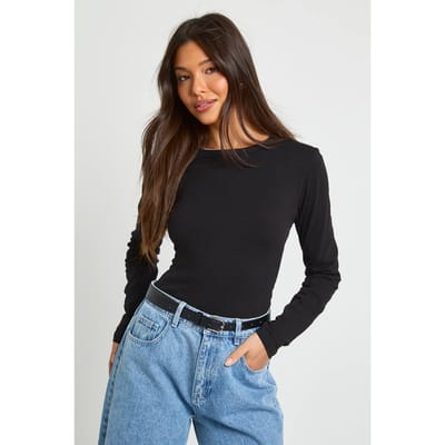 boohoo Dames Langmouwen getailleerde longtop | Zwart | Maat: 34