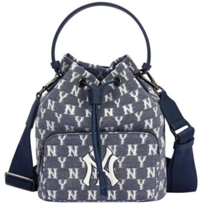 Série Monogramme MLB NY Yankees Imprimé Floral Rétro Fermeture à Cordon Sac Seau Sacs Unisexes Bleu Denim 32BG34111-50N Denim Blue+Shopping Bag gray