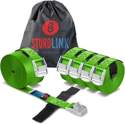Spanbanden Set - Bevestigingsbanden Lading - Vastzetten en Zekeren - Met Klittenband Opbergers - 6x 4 Meter 250kg - Groen