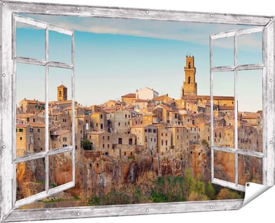 Gards Tuinposter Doorkijk Oude Stad in Toscane, Italië - 180x120 cm - Tuindoek - Tuindecoratie - Wanddecoratie buiten - Tuinschilderij