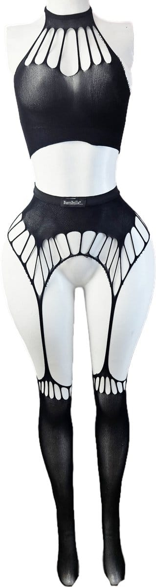 BamBella ® - Panty pak -Onesize - body suite set - Dames - Onesize - Erotische jumpsuit van kant erotische lingerie zwart