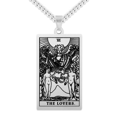 Tarot Ketting VI: De Geliefden / The Lovers - Zilverkleurig Stainless Steel - Grote Arcana uit Rider-Waite Geïnspireerd - 60cm - Pax Amare