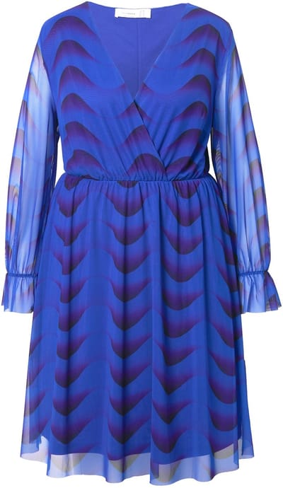 MIAMODA - Dames - Jurk A-lijn mesh met all-over print lange mouwen - Donker saffier - Maat 44