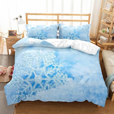 Sneeuwvlok Dekbedovertrek Set Winterthema Polyester Dekbedovertrek Eenpersoons Tweepersoons Maat Voor Kinderen Tieners Volwassenen Slaapkamer Decoratie Beddengoed Set EU single(135x200cm)