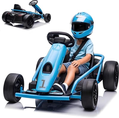 Danky Elektrische Drift Kart 24V – 2×12V 9AH Accu's – Driftfunctie – Max. Snelheid – Kunststof & Metaal – Geschikt voor Kinderen 8 tot 12 jaar– EU-stekker – EU-stekker - Blauw