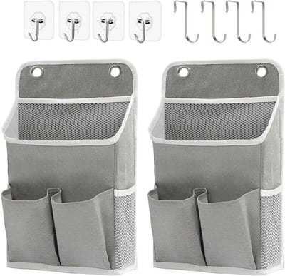 SnelShoppen - 2 stuks hangorganizer grijs, wandorganizer met zakken voor badkamer, slaapkamer, kantoor, camper en campingopslag van stof