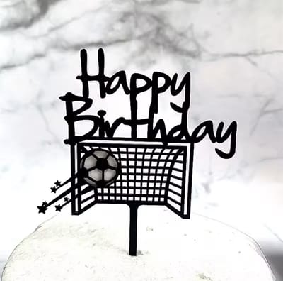 CHPN - Taarttopper voetbal - Taartdecoratie voetbal - Taartversiering voor voetballiefhebber - Voetbalfeest - Kinderfeestje - Kinderverjaardag - Zwart - Taartprikker