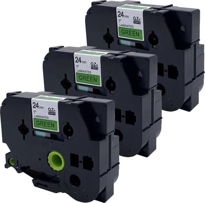 DULA Brother Compatible label tape- Tze-751 - 3 cassettes - Brother P-Touch - Zwart op groen - 24mm x 8m