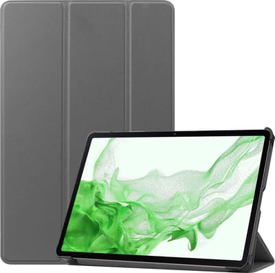 Hoesje Geschikt voor Samsung Galaxy Tab S8 - Dun & Stevig - Trifold Bookcase - Hard Cover - Hardcover Book Case - Tablet Hoes - Grijs