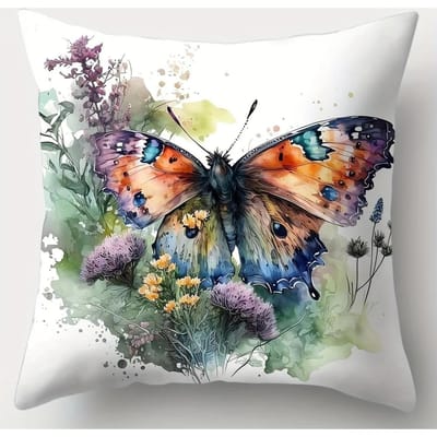 Décoration d'Intérieur Papillons Colorés Avec Motif Floral Aquarelle Housse de Coussin Convient Pour Canapé Chambre Voiture Housse de Coussin 40x40cm