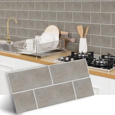 MDUG Zelfklevende muurstickers - 12 stuks - Grijsbruin - 30 x 15 cm - Antislip - PVC-materiaal - Doe-het-zelf - Geschikt voor keukens en badkamers