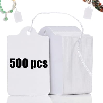 Dailygoods- Prijsetiketten 500 stuks - Hangetiketten - Prijskaartjes met draad - Markeringsetiketten - Wit 25 mm - Voor rommelmarkt/sieraden/cadeau