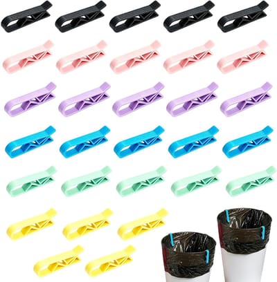 30 Stuks Klemmen Voor Vuilnisbakken - Vuilnisbak Clips - Prullenbak Clips - Prullenbak Fixatie Clips - Vuilniszak Grip - Kunststof - 6 Verschillende Kleuren - Afvalscheiding en Recycling - Voor Keuken, Kantoor en Badkamer