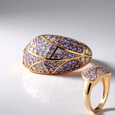 Cavill - Elegante Zilveren Ring - 925 Sterling Zilver Roségoud Verguld - Tanzaniet en Ceylon Ioliet Rondgeslepen - 1,142 ct - Dames Ring