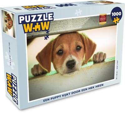 Puzzel Een puppy kijkt door een hek heen - Legpuzzel - Puzzel 1000 stukjes volwassenen