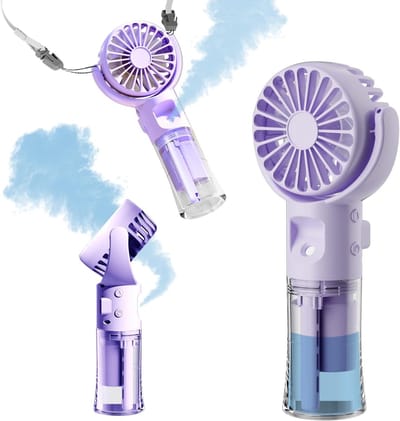 Handventilator Met Waternevel - 4 Standen - Draagbare Mini Ventilator - Stille Mini Fan - USB Oplaadbaar - Mist - Waaier - Luchtbevochtiger - Aircooler - Mini Airco - Draadloze Tafelventilator - Paars