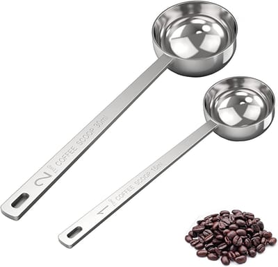 Dailygoods- Koffie Meetset 2-pack - Maatlepels RVS - 15 ml/30 ml - Vaatwasmachinebestendig - Handvat - Geschikt voor koffie/thee - Maatlepel