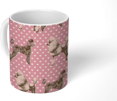 Mok - Koffiemok - Hart - Poedel - Patroon - Mokken - 350 ML - Beker - Koffiemokken - Theemok