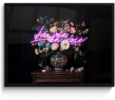 Poster in lijst - Fotolijst 70x50 cm - Posters - Neon - Vaas - Bloemen - Posterlijst zwart - Decoratie - Wanddecoratie woonkamer - Muurdecoratie slaapkamer
