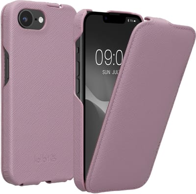 kalibri flip cover geschikt voor Apple iPhone 17e / iPhone 16e - ultradunne leren hoes voor smartphone - mauve