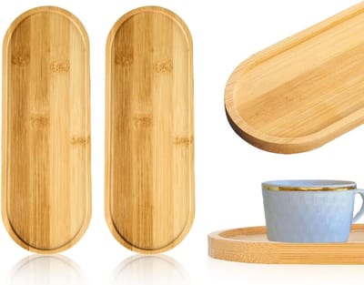 Set van 2 Grote Ronde Houten Dienbladen, 28 x 10 cm, Ideaal voor Coasters, Fruit en Planten
