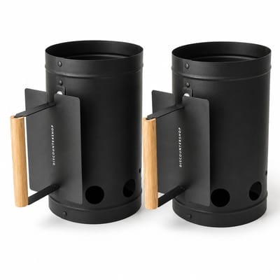 Brikettenstarter 2 Stuks Zwart – BBQ Houtskoolstarter Metaal – Barbecue Starter Set voor Briketten en Houtskool – Kolenstarter met Houten Handvat