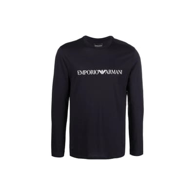 Emporio Armani Effen Kleur Letterprint Ronde Hals Recht Lange Mouwen T-shirt Heren tops Blauw 8N1TN8-1JPZZ-0974 L