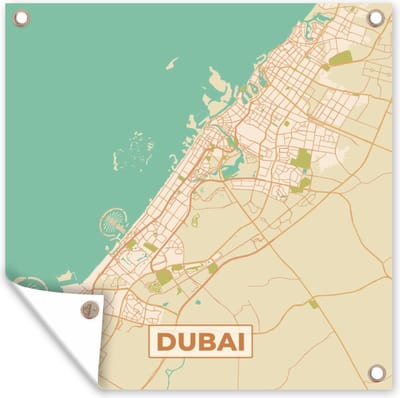 Tuin poster Dubai - Kaart- Stadskaart - Plattegrond - Vintage - 200x200 cm - Tuindoek