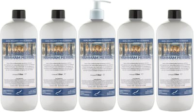 Handzeep Hammam Herbal 1 liter - set van 5 stuks - met gratis pomp - Voordeelverpakking