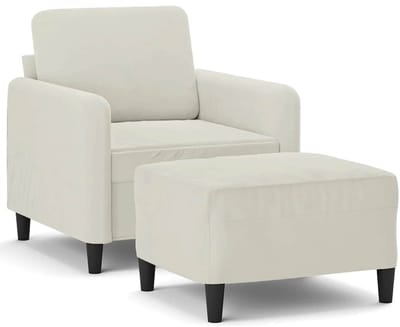 vidaXL - Fauteuil - met - voetenbank - 60 - cm - fluweel - crèmekleurig