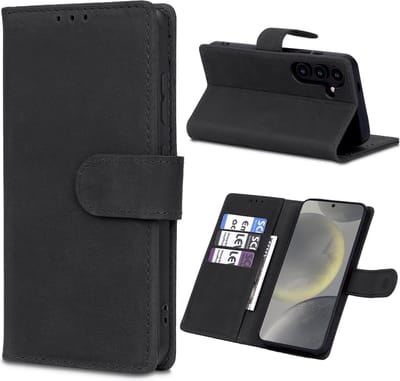 Casemania Echt Leren Hoesje Geschikt voor Samsung Galaxy S25 - Charcoal Gray - Leer Wallet Bookcase - Portemonnee Telefoonhoesje met Pasjeshouder