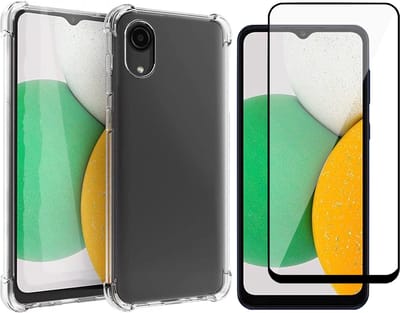 Hoesje geschikt voor Samsung Galaxy A03 Core - Anti Shock Proof Siliconen Back Cover Case Hoes Transparant - Full Tempered Glass Screenprotector