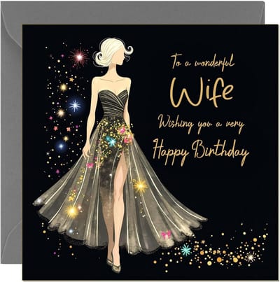 Luxe verjaardagskaart 70 jaar voor dames Zwart & Goud Glitter Jurk