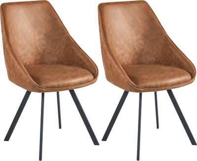 Colenis® - Twisty Eetkamerstoel - Set Van 2 - Cognac - Microfiber - Zwarte Poten - 180° - Draaistoel