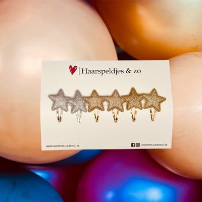 Haarspeldje stars - sterren - glamour - kerst - decembercollectie - najaar - 4 cm speldjes - glitter - zilver en goud