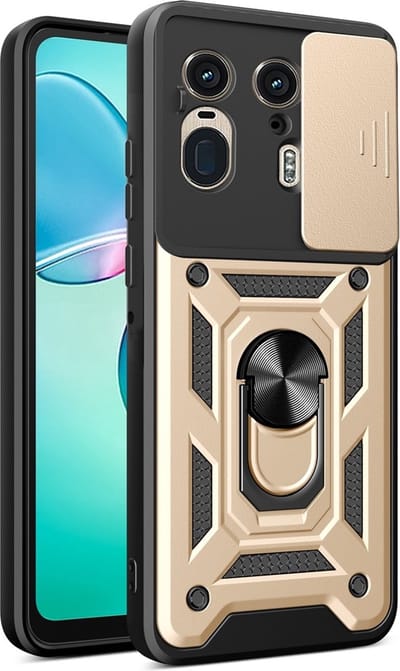MobyDefend Hoesje - Geschikt voor Motorola Edge 50 Ultra - Pantsercase Met Draaibare Ring - Goud