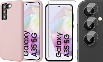 Hoesje geschikt voor Samsung Galaxy A35 - Screenprotector Glas & Camera - Mat Back Case Roze